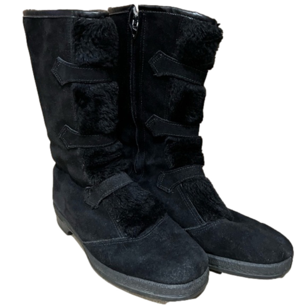 Yodelers black faux fur winter boots Vintage size 8 fuzzy and warm